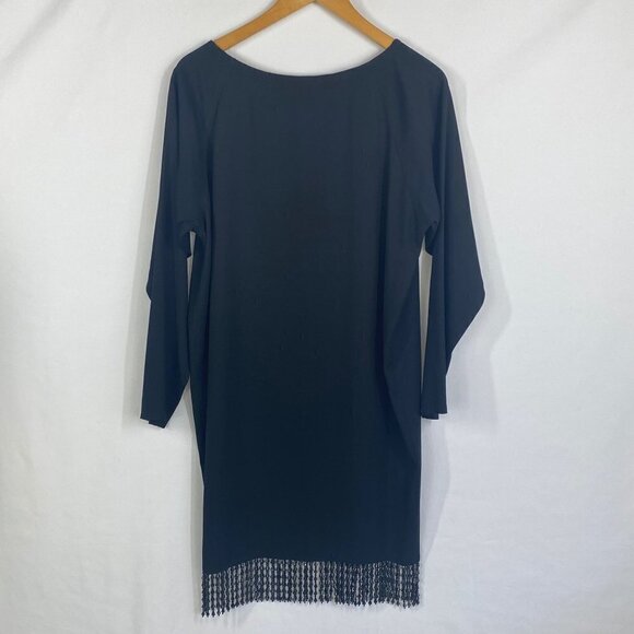 A.J. Bari Vintage Black Midi Cocktail Dress Beaded Detail Size 4 Long Sleeve - Picture 9 of 14